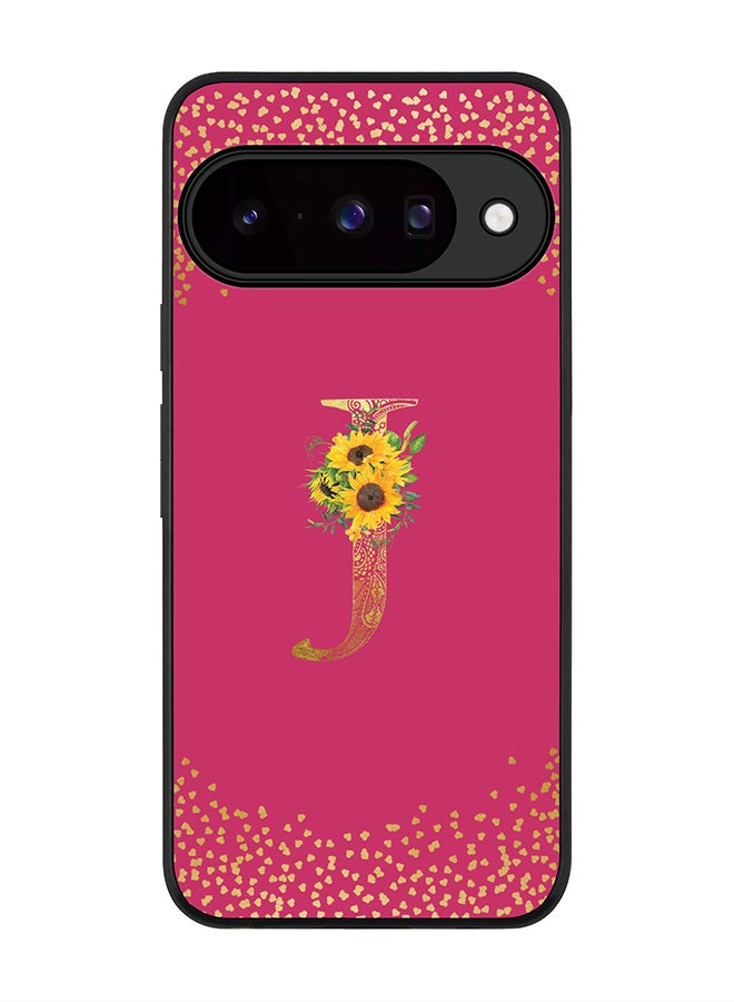 For Google Pixel 10 Case,Slim fit Camera Protection, Shockproof Thin Phone cover  - Custom Floral Monogram - J ( Deep Pink )